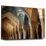 Acrylic print of a large abstract depiction of Middle Eastern scenery in earth tones.