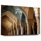 Large abstract depiction of Middle Eastern scenery in muted earth tones on acrylic glass.