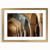 Extra large abstract art print featuring textured scenery of Middle-Eastern landscape in gold frame.