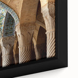 Extra large framed canvas featuring a textured black wall art with colorful Middle Eastern scenery.