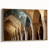 Framed canvas depicting a vintage-style landscape of the Middle East in muted gold and black tones.