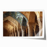 Extra large rolled print of a Middle Eastern scenery with vibrant floral elements, ideal for art wall dining room.