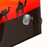 Large abstract wall art depicting a Middle Eastern scenery in muted earth tones on acrylic glass.