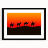 Extra large abstract art print of a Middle Eastern scenery in vibrant colors on a textured canvas, framed in black.