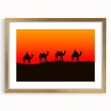 Extra large abstract art print of a Middle Eastern scenery in textured gold tones, framed with mat.