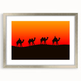 Textured art print depicting an abstract Middle Eastern scenery in muted earth tones on a framed silver mat.