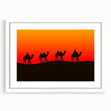 Abstract art print depicting a Middle Eastern scenery in muted earth tones on a white framed mat.