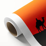 Art deco poster of a Middle Eastern landscape in muted earth tones on rolled canvas, ideal for nursery wall art.