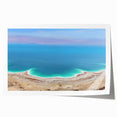 Extra large rolled print of the Dead Sea with muted blue and beige tones, suitable for dining room or bathroom wall art.