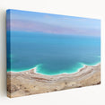 Large canvas print depicting the Dead Sea in muted blues and soft beige, suitable for kitchen wall art.