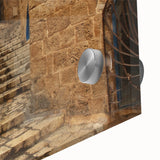 Large abstract wall art depicting the Jerusalem skyline in muted earth tones on acrylic glass, ideal for dining room art.