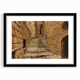 Abstract art print of Jerusalem scenery in vibrant colors on a large canvas, ideal for living room decor.