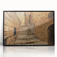 Large abstract wall art of Jerusalem with muted earth tones on framed acrylic, suitable for a modern living room.