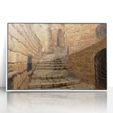 Acrylic print of Jerusalem skyline in muted earth tones, ideal for modern art wall decor in a nursery.