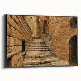 Black and white framed canvas of Jerusalem landscape, ideal for bedroom wall art in vintage poster style.