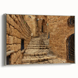Framed canvas of a vintage-style Jerusalem landscape in muted earth tones.