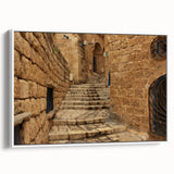 Vintage poster art of Jerusalem scenery on framed canvas in muted colors, ideal for living room wall decor.