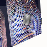 Large abstract wall art of Tel Aviv skyline in muted earth tones on acrylic glass, suitable for dining room ambiance.