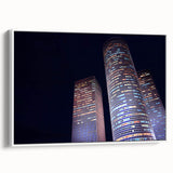 Vintage poster art of Tel Aviv skyline in vibrant colors on a large framed canvas, ideal for living room decor.