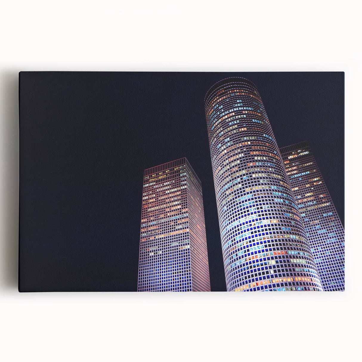 Large black and white canvas print of Tel Aviv skyline, suited as kitchen wall art.