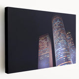 Large canvas print of Tel Aviv skyline in muted earth tones, suited for kitchen wall art.