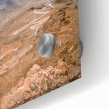 Mid-century modernist large abstract wall art depicting a Middle Eastern scenery in vibrant earth tones on acrylic glass.