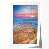 Rolled print of Middle-Eastern scenery with floral accents in muted earth tones, ideal for art wall dining room.