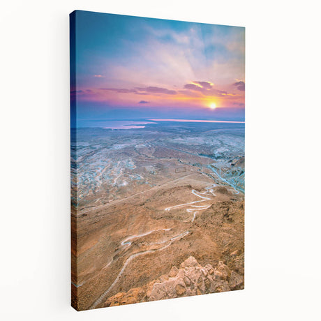A panoramic view of a Middle Eastern cityscape in muted earth tones on a stretched canvas, suitable for kitchen wall art.