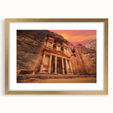 Extra large abstract art print depicting a textured Middle Eastern scenery in muted earth tones, framed in gold.