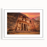Abstract art print of a Middle Eastern desert scene in soft beige and brown tones on a white framed canvas.