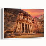 Vintage poster art of a Middle Eastern Jordan scenery on a framed canvas, featuring vibrant colors.