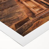 Art deco poster of Middle Eastern Jordan scenery in muted earth tones on rolled canvas, suitable for dining room decor.