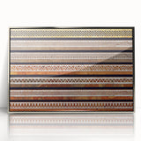 Mid-century modernist art depicting Omani landscape in muted earth tones on a framed acrylic print.