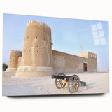 Large abstract wall art of Qatar scenery on acrylic glass, featuring neutral earth tones.