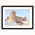 Extra large abstract art print of Qatar scenery in vibrant colors on a black framed canvas, ideal for living room decor.