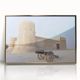 Acrylic print of Qatar scenery with golden hues in a mid-century modernist style, ideal for modern art wall decor.