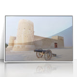 Art deco poster of Qatar scenery in muted colors on white acrylic, ideal for modern art wall decor in nurseries.