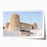 Extra large rolled print depicting a Middle Eastern Qatar scenery with muted earth tones, ideal for art wall dining room.