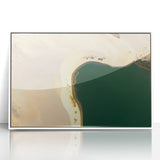 Art deco poster of a Saudi Arabian landscape in muted earth tones on framed acrylic, ideal for modern art wall decor.