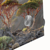 Large abstract wall art depicting a Middle Eastern scenery in muted earth tones on acrylic glass.