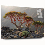 Large abstract wall art depicting a Middle Eastern landscape in muted earth tones on acrylic glass.