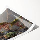 Extra large wall art featuring line art flowers in muted earth tones on a rolled canvas.