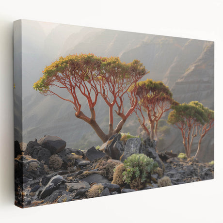 Middle Eastern landscape on stretched canvas, featuring earthy tones and traditional architecture.