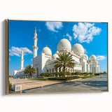 Framed canvas of Abu Dhabi landscape in muted gold and black tones, ideal for bedroom wall art.