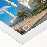 Art deco poster of Abu Dhabi skyline in muted metallic tones on rolled canvas, suitable for dining room or bathroom wall art.