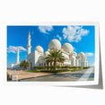 Rolled print of Abu Dhabi skyline in muted gray and blue tones, ideal for art wall dining room.