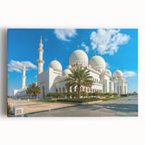 Large black and white stretched canvas of Abu Dhabi skyline, ideal for kitchen wall art.