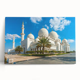 Black and white panoramic view of Abu Dhabi skyline on large stretched canvas, ideal for kitchen wall art.