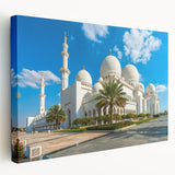 Large stretched canvas featuring a detailed Abu Dhabi skyline in muted earth tones, ideal for kitchen wall art.