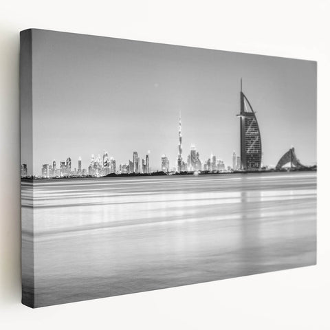 Large canvas print of the Burj Al Arab with soft pastel sky, ideal for kitchen wall art.